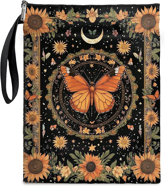 Vintage Floral Butterfly Book Cover, Waterproof Book Sleeve with Zippered Front Pocket Retro Flowers Book Pouch for Book Lovers, Christmas, Birthday, Graduation Gifts (Butterfly&Flower, Large)