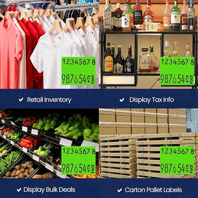 Perco Fluorescent Green 2 Line Pricing Labels - 8 Sleeves, 64 Rolls (112,000 Labels) - Monarch 1136 Compatible - Includes 8 Free Ink Rolls