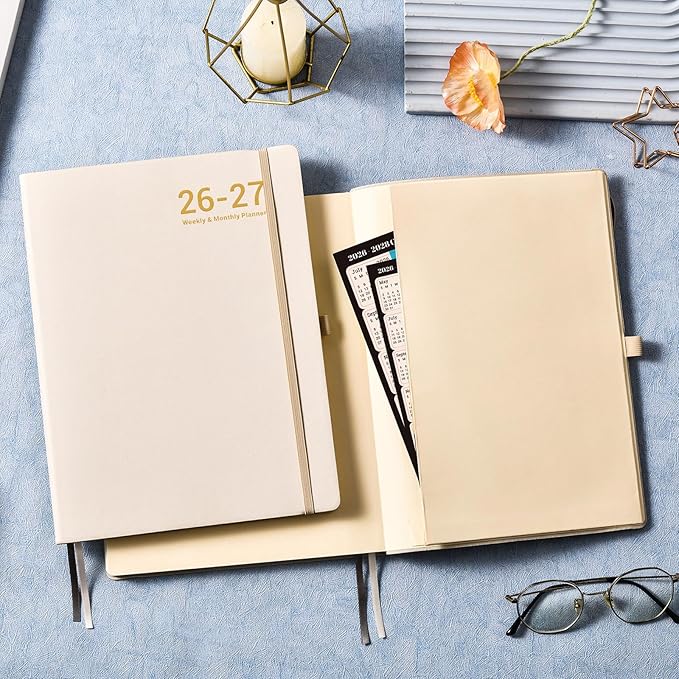 Planner 2026-2027 - JUL 2026 - JUN 2027, Academic Planner 2026-2027, Weekly and Monthly Planners, Leather Cover Planners with Thick Paper, Back Pocket with Notes Pages, Seashell Gold (8.5" x 11")