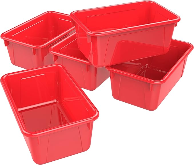 Storex Small Cubby Bins, Pack of 5, 12.2 x 7.8 x 5.1 Inches, Red (62415U05C)