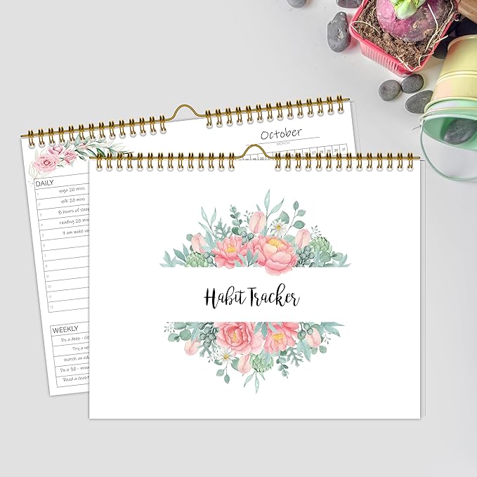 Habit Tracker Calendar,12 Monthly Habit Tracker Journal with Spiral Binding,Undated Weekly Monthly Planner to Boost Productivity&Self Improvement,8"x10"(Pink)