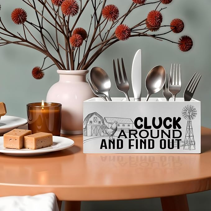Funny Chicken Pencil Pen Holder for Desk, Chicken Lover Farmer Gifts, Farmhouse Rustic Rooster Hen Wooden Desk Sign, Farm Animal Decor Pencil Organizer for Home Office Accessories