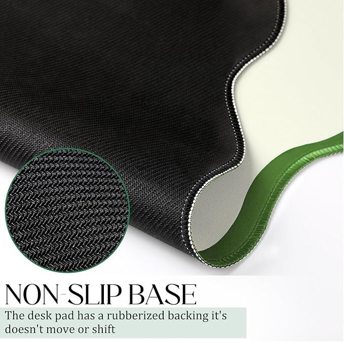 Hahafelt Scalloped Desk Mat Large Desk Pad Cute Coquette Table Mat Back to School Preppy Table Make up Pad Nonslip Graduation Gift with Stitching Waterproof Gaming(Green,31.5 x 15.8 Inches)