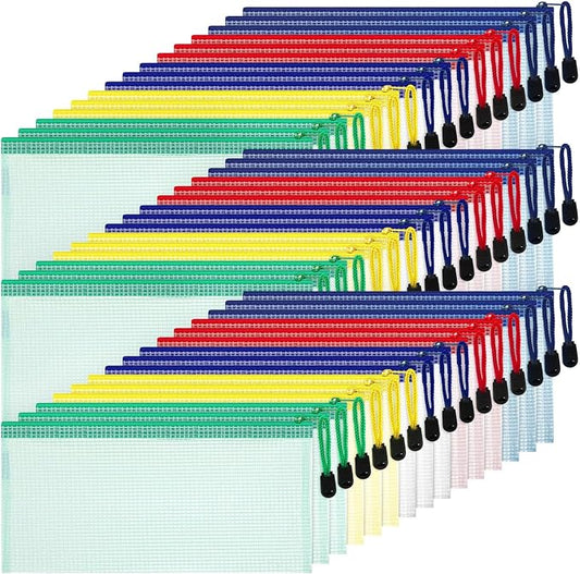 Handepo 80 Pieces Mesh Zipper Pouch Waterproof Pencil Pouch Zipper Plastic Zip File Document Folders for Office Home School