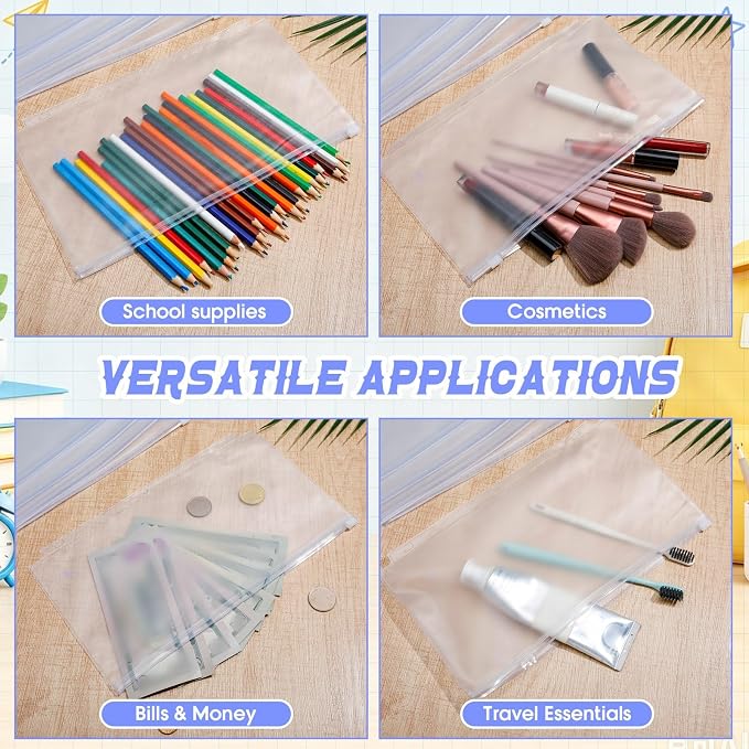 Gilprop 100 Pcs Clear Binder Zipper Pouches 3 Rings PVC Waterproof Loose Leaf Bags Letter Size Binder Pockets 11.5 x 6.7'' Fill Folders Document Organizer for Office Supplies Filling Storage