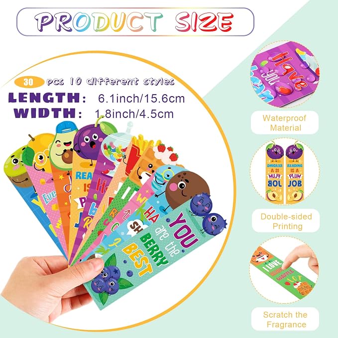 Teling 60 Pcs Inspirational Scented Pencils and Scented Bookmarks Sets Funny Pencils with Eraser Theme Bookmarks Cute Stationery Bulk for Reading Rewards Party Favors(Cute)