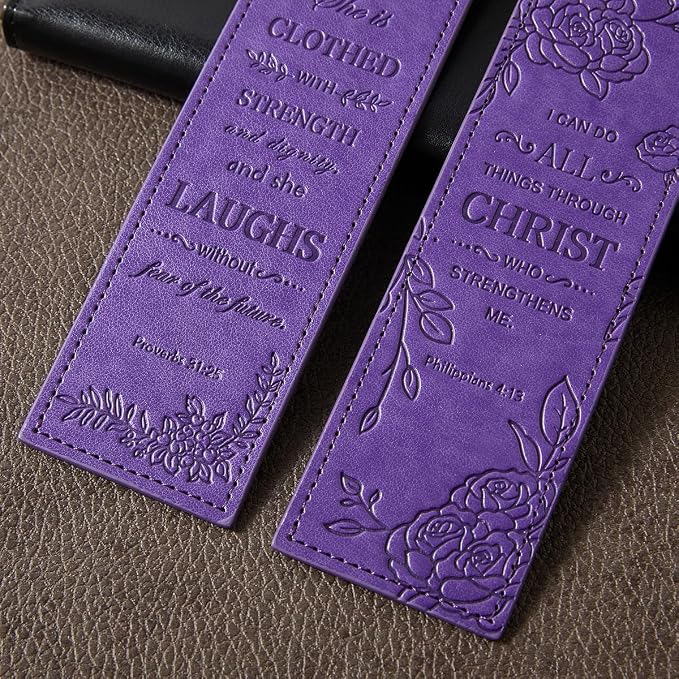 2 Pcs Christian Leather Bookmarks for Women, Purple Christian Gifts for Women Book Marks for Reading Women (Purple)