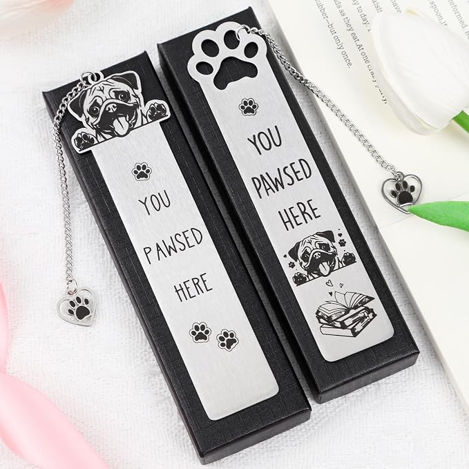 Pug Dog Bookmark Gift - 2PCS Funny Bookmark for Pug Lovers Pet Owners, Cute Dog Mom Book Mark Birthday Gifts for Puppy Lovers Bookworm Women Friends Coworker Men