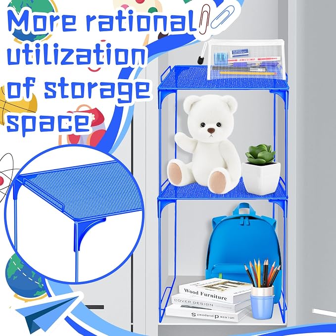 Demonwer Locker Organizer Shelf Blue Stackable Extra Locker Shelf Storage Cabinet Accessories for Back to School Office Home Gym Supplies