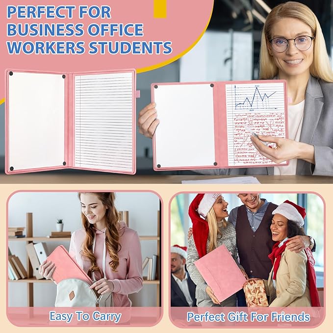 Feifeiya 6 Sides Dry Erase Notebook Portable Whiteboards Notebook Small Reusable College Ruled Lined Board Folding Mini Travel Dry Erase White Board for Office Study(Pink,A4: 9 x 12 Inches)