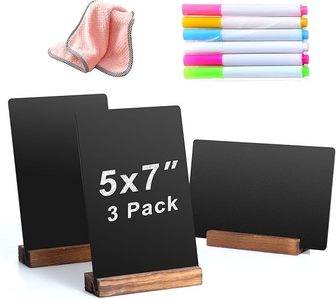 3 Pack 5x7 in Chalkboard Sign Small Blackboard Decorative with Wood Base