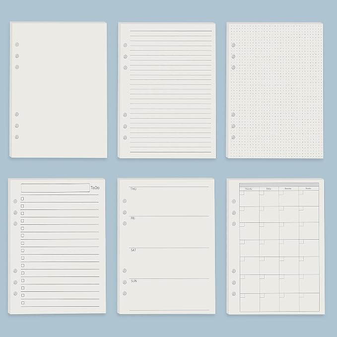 Harphia A5 6 Holes Binder Refill Value Set, 90sheets to do list loose leaf paper with sticker and divider, todo planner insert with binder pocket for A5 binder 6 holes refillable notebook,005da5todo