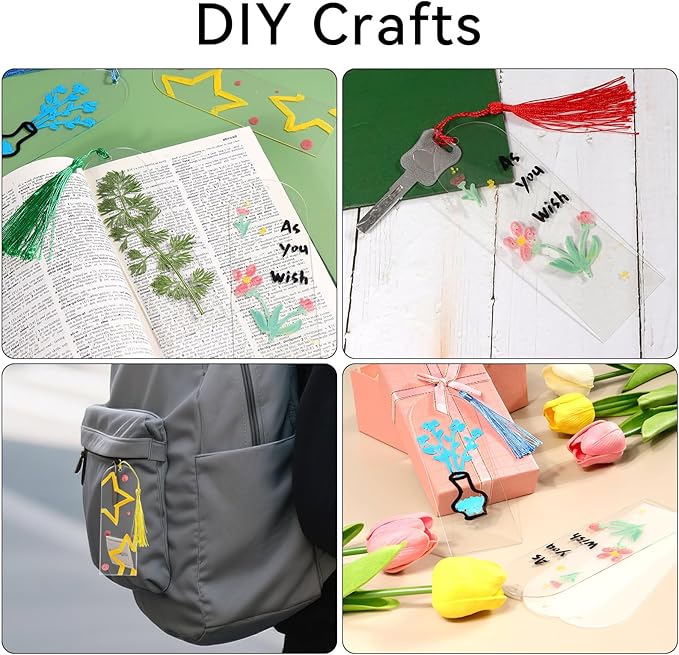 30 Pcs Acrylic Bookmark Blanks Bulk Clear Book Marks Kit with 30 Pcs Colorful Tassels Transparent Reading Book Page Mark Tags Set DIY Crafts Arts Projects Semicircle