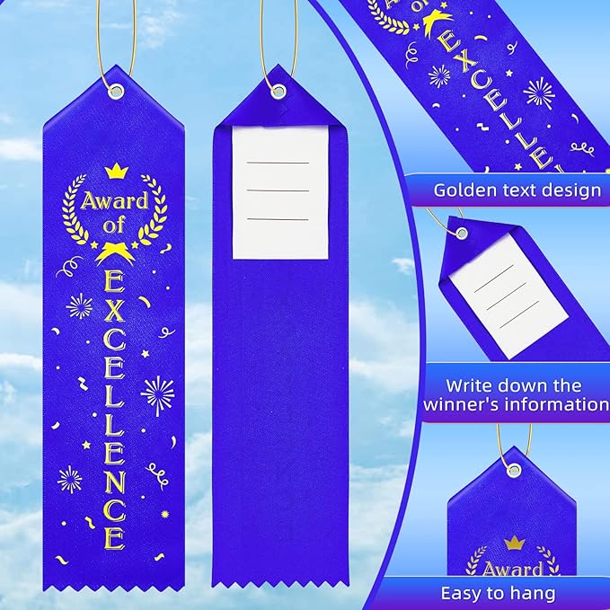 Award of Excellence Ribbons Award Prize Achievement Ribbon with Event Card and Rope for Kids Competition, Sports Event, Contests, School, Office Team(100 Pieces)