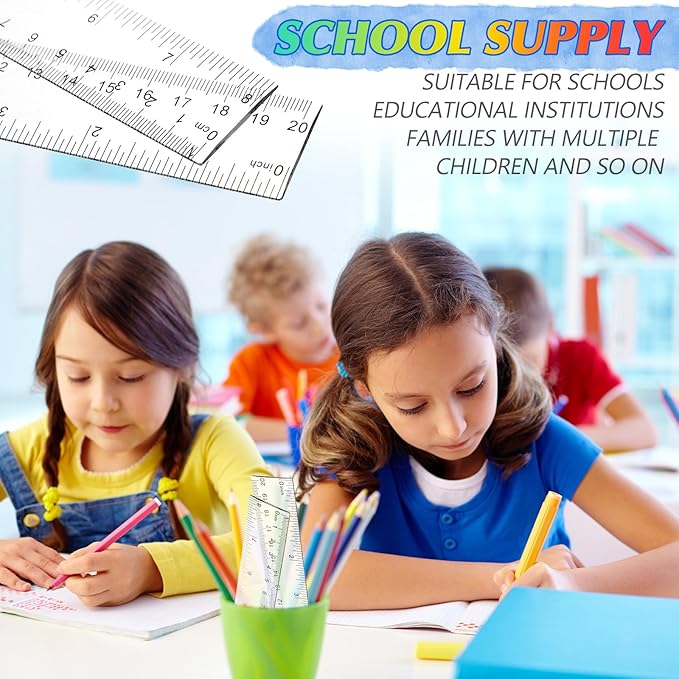 EBOOT 2 Packs Clear Plastic Rulers, Straight Shatterproof Transparent Rulers, Measuring Tools with Inch and Centimeter Accuracy for School Class Office Crafts Mathematics Art Clothing(8 Inch)