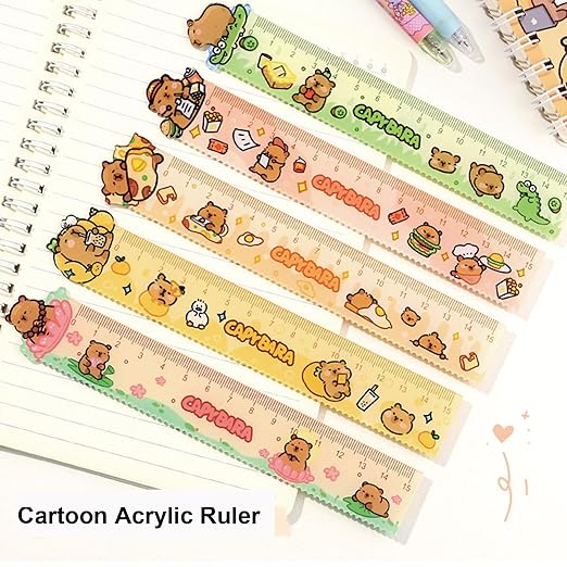 5 Pcs Cute Cartoon Rulers 15cm Straight Ruler Acrylic Capybara Cartoon Small Rulers Centimeter Measuring Ruler Journal Ruler Women Girls Boys (Capybara)