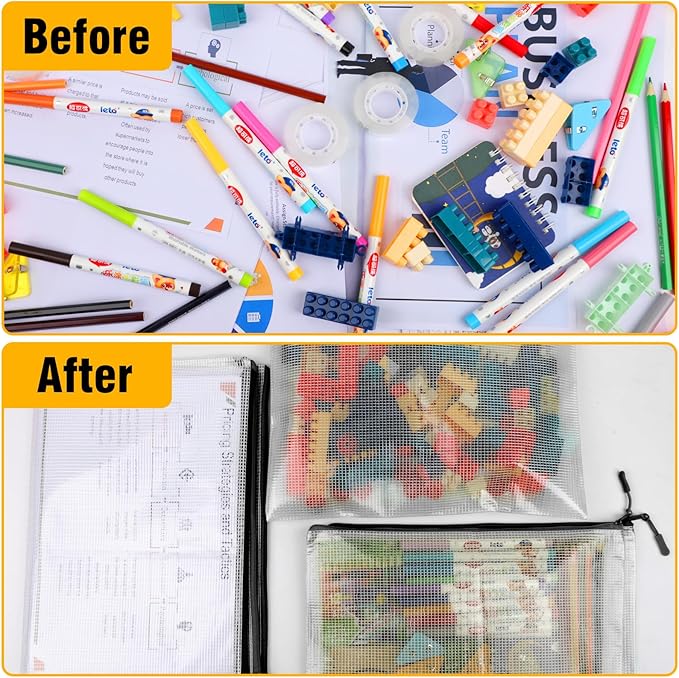 YOPCDJ 24pcs Large Mesh Zipper Pouch File Bags Reusable Zippered Pouches for Organizing Classroom, Board Game Storage, Puzzle Bags Black