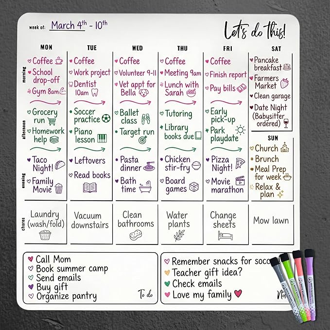 Magnetic Dry Erase Calendar for Fridge – 3 Pack Monthly Whiteboard Meal Planning Board w/4 Markers – Daily Task, Weekly Planner & Schedule Board for Refrigerator, Kitchen & Office Use