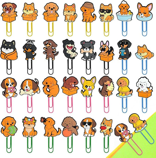 Cute Paper Clips,30Pcs Cute Pet Dog Bookmark Paperclips Bulk Metal Fun Puppy Planner Clip Charms Clamp Animals Desk Accessories Stationery Colorful Office Supplies gift for Student Teacher Party Decor