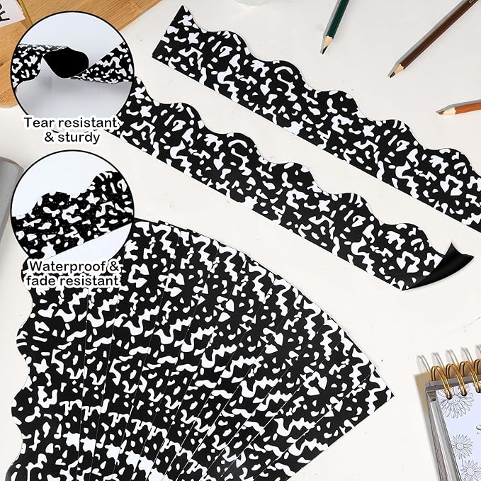30 Pcs Composition Bulletin Board Borders 35 Ft Scalloped Magnetic Border Strip Black and White Wavy Polka Dots Magnetic Bulletin Board Decorations for Classroom Office & Activity Room Accessories