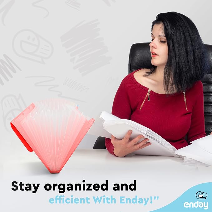 Accordion File Organizer 13 Pocket Expanding File Folder with Labels, Accordion File Organizer Letter Size Letter A4 Paper for Receipts, Bills and Documents 13" x 9.5” –By Enday
