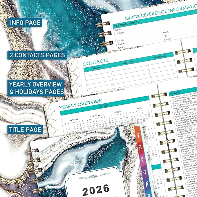 Planner 2026-2027 - 2026 Planner Weekly and Monthly from Jan. 2026 to Dec. 2026, Calendar Planners 2026 with Inner Pocket, Colorful Tabs, 6.4'' x 8.5''