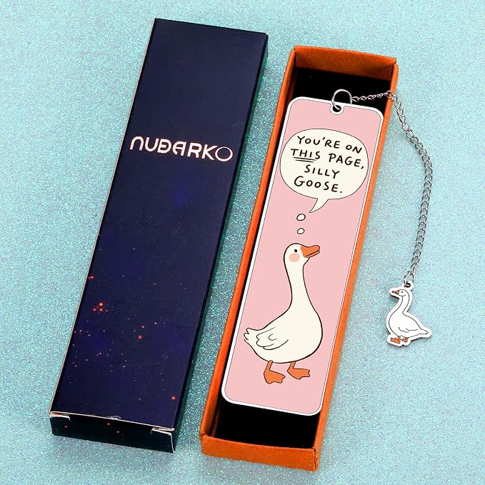 Pink Stuff Cute Bookmarks for Women Girls Book Lovers Book Marks for Reading Women Funny Book Lovers Gifts, Reading Accessories Gag Bookish Gifts for Readers Women Silly Metal Bookmarks Goose 2-Side