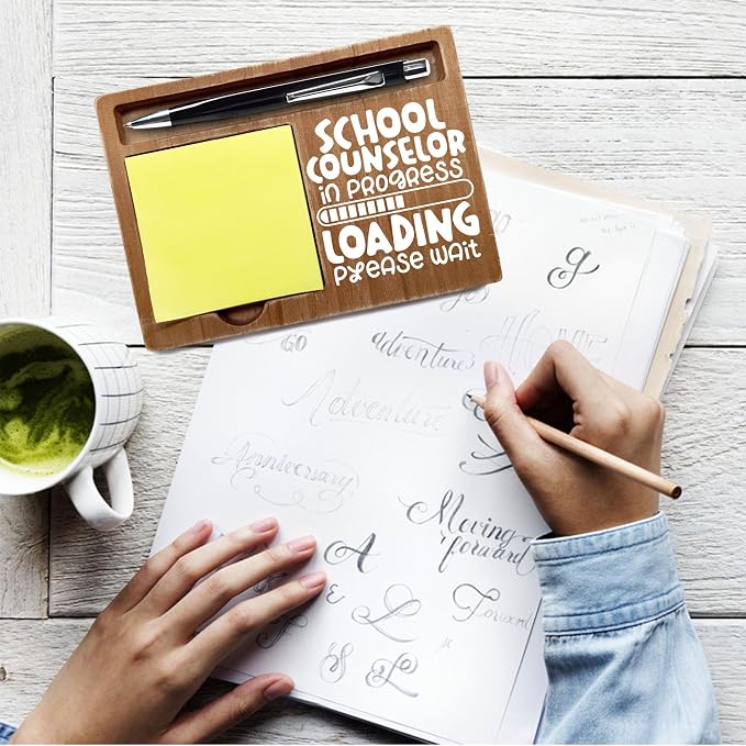 School Counselor Office Decor Gifts, Wooden Desk Note Pen Holder, Inspirational Quotes Office Desk Decor, Thank You Teachers Day Gifts for Teacher Colleague Family Friends-A25