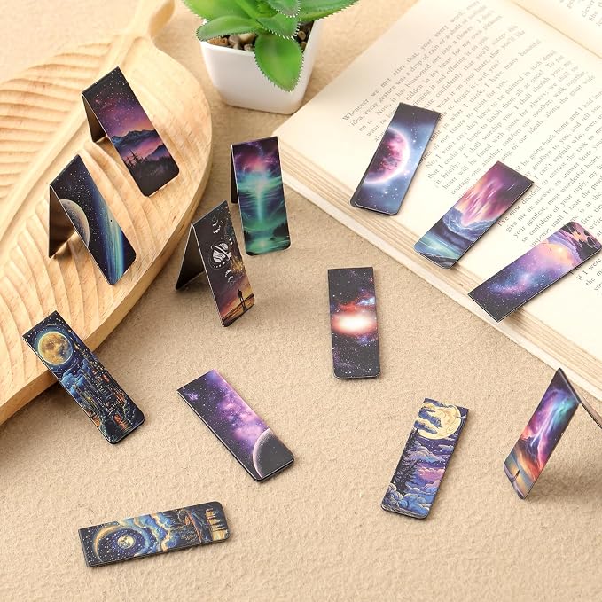 Fantasy Magnetic Bookmarks Gifts - 48 PCs Unique Starry Night Sky Space Planets Charm Moon Book Marks Reading Lovers Bulk Personalized Cool Page Markers Women Men Boys Kids Students School