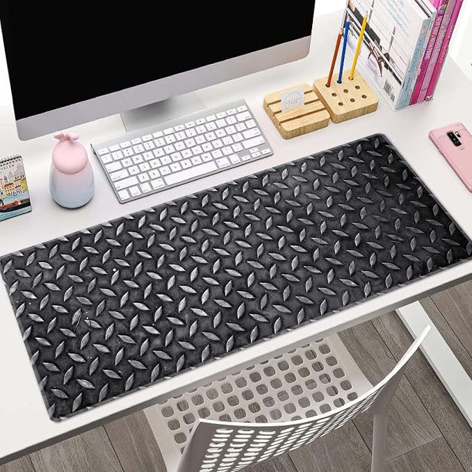 Black Grey Iron Texture XL Mouse Pad,Large Mouse Pad Gaming 31.5 x 11.8 in Mouse Mat Desk Pad,Extended Keyboard Mousepad Large Desk Mat with Non-Slip Rubber Base and Stitched Edge for Home Office