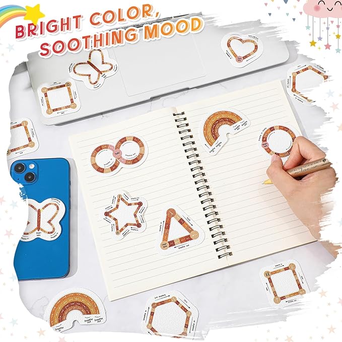 Gersoniel 72 Pcs Anxiety Sensory Stickers Calm Stickers Adhesive Textured Mental Health Strips Mindfulness Fidget Decals Stress Anxiety Relief Items for Desk Therapy Office Counselor(Boho Breathe)
