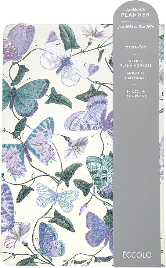 WORLD TRAVELER 2026 Planner - 6x8 Inch Weekly and Monthly Calendar Planner Agenda Book with Bookmark & Ribbon for School and Office, Size 6X8, Purple