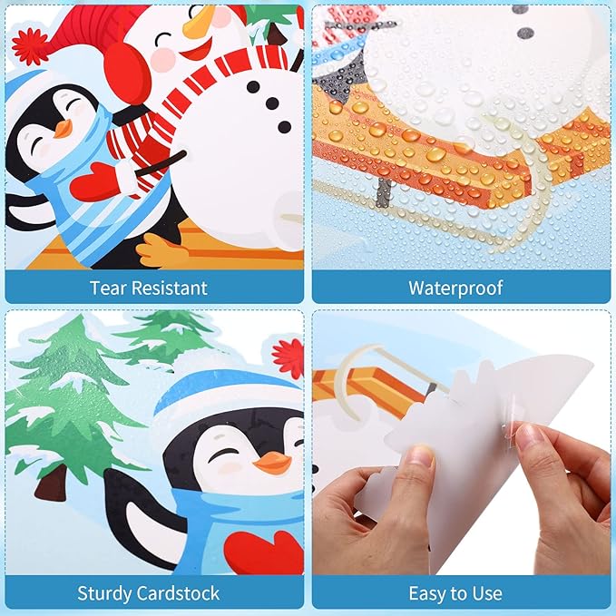 Faccito 62 Pcs Winter Bulletin Board Decorations Penguin Snowflake Snowman Cutouts Christmas Tree Cutouts Winter Snow Bulletin Board Set with Glue Point Dot for Xmas Holiday Classroom Home Party Suppy
