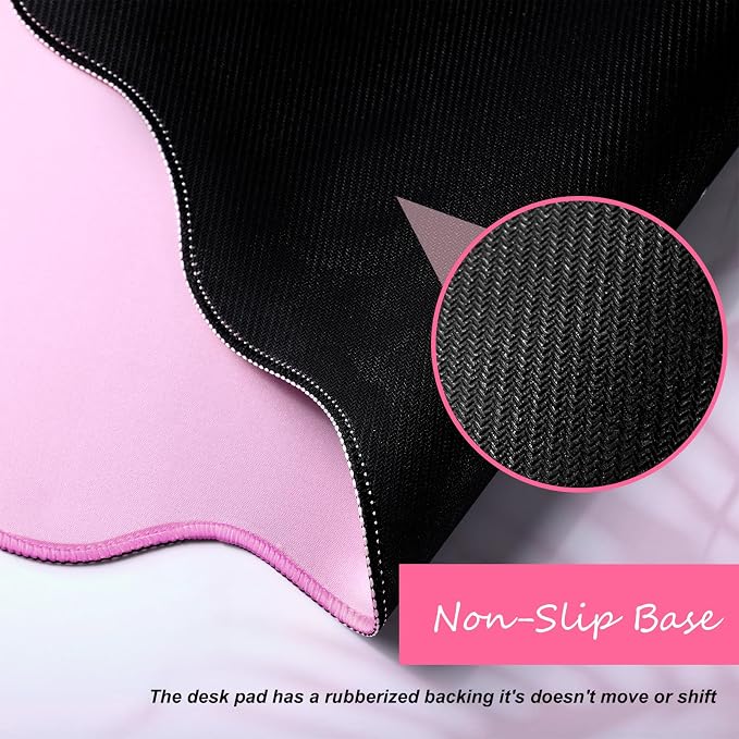 Hahafelt Scalloped Desk Mat Large Desk Pad Cute Coquette Table Mat Back to School Preppy Table Make up Pad Nonslip Graduation Gift with Stitching Waterproof Gaming(Pink,23.6 x 13.8 Inches)