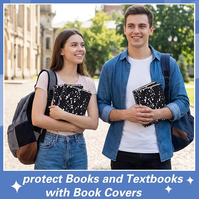 Gilprop 6 Pack Jumbo Stretchable Book Covers, Colorful Covers for Textbook Protection and Care, Washable Reusable Protective for Paperbacks Hardcover Books(Composition Book,Black White,9-11inch)