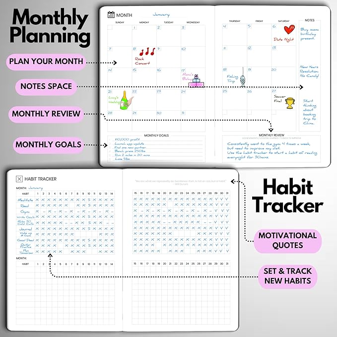 Wyze Planner Undated Daily Planner – 6-Month A5 Productivity Organizer with Full Page Per Day, Hourly Schedule, Goal Setting, Habit Tracker, Weekly & Monthly Pages – Hardcover Time Management Notebook (Lilac)