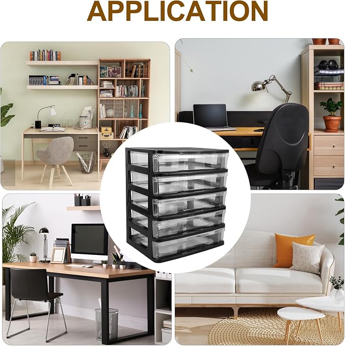 FOMIYES Plastic Drawers Organizer with Multi-layer Drawers, Space-saving Desk Storage Bins for Cosmetics and Office Supplies, Black Plastic Desktop Organizer for Office and Bedroom