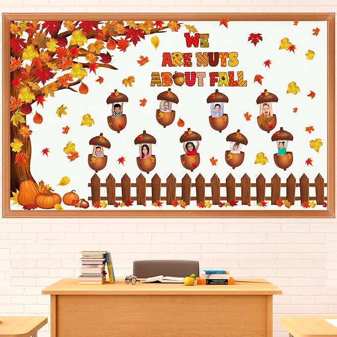 Pasimy Fall Bulletin Board Decorations Set Pumpkin Classroom Door Decor Autumn Maple Cutouts DIY Pumpkin Photo Crafts Thanksgiving Bulletin Board for Halloween Home Office Wall Supplies(Hazelnut)