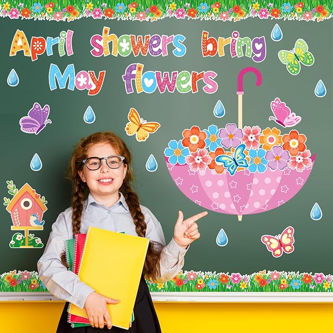 Spring Bulletin Board Decorations April Showers Bring May Flowers Decorations Spring Cut Outs Decorations for School Classroom Office Chalkboard Door Party Decor