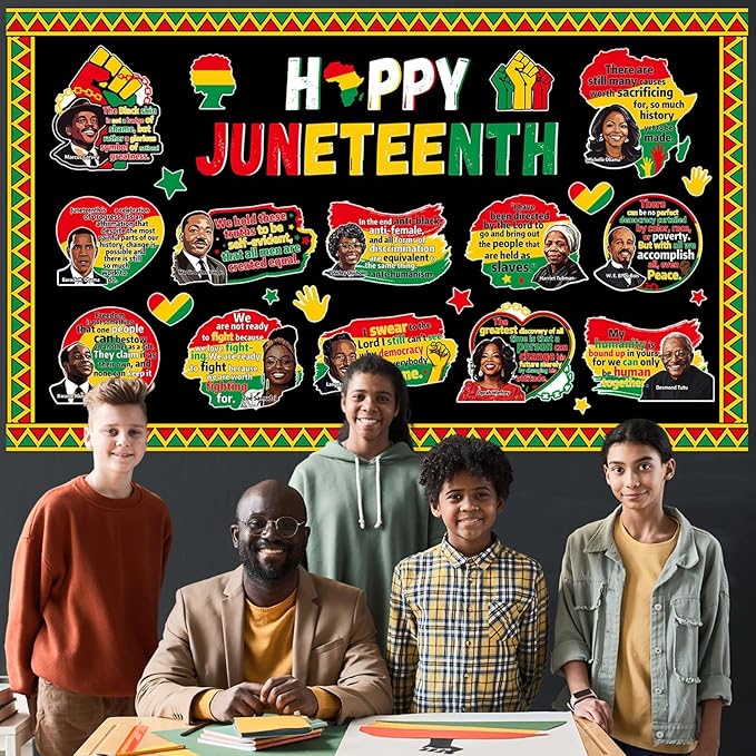 gisgfim Happy Juneteenth Bulletin Board Decorations 1865 African American Paper Cutouts Inspirational Black History Bulletin Board Set for Freedom Day Independence Day Wall Classroom Decor Supplies