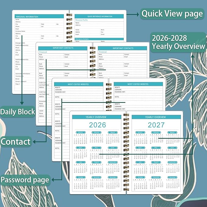2026-2028 Planner, Three-Year Planner, Daily Plan and Monthly Plan Book, Bound with Iron Circle, A5 (8.26 "x 5.9") (Blue)