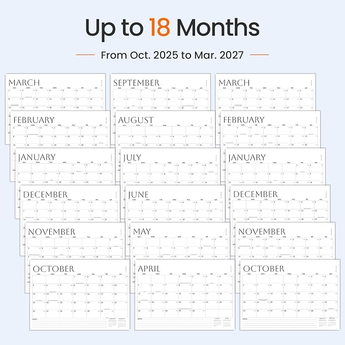 SUNEE 2026 Desk Calendar - 18 Month Calendar Oct 2025 - Mar 2027, 17" x 12" Desktop Calendar 2026 with Notes, for Planning, Organizing in Family, School or Office, White 2026 Calendar