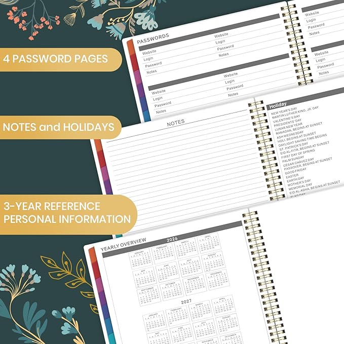 2026-2027 Monthly Planner - Planner 2026-2027, Monthly Calendar 26-27, Jul. 2026 - Dec. 2027, 9" x 11", 18 Month with Colourful Tabs & Pocket, Flexible Cover, Twin-Wire Binding, Thick Paper - Green