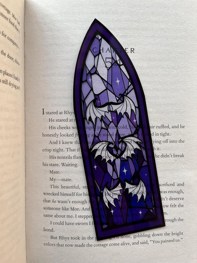 Stained Glass Style Acrylic Bookmarks Set of 2 Fantasy Inspired Transparent Bookmarks Featuring Blood Moon Castle and Shadowwing Designs