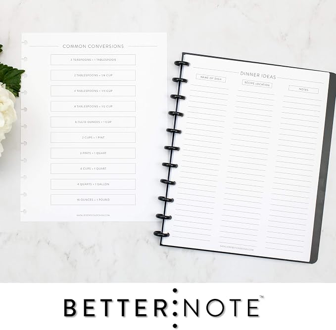 BetterNote Meal Plan Refill Pages for Disc Bound Planners, Fits Levenger Circa, TUL, Happy Planner, Staples ARC, Menu, Grocery List (6 months, 11-Disc, 8.5"x11")