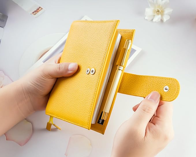 A6 Genuine Leather Techo Notebook Cover Compatible with Hobonichi Original Stalogy Midori MD with 5 Card Slots Pen Loop Bookmarks Back Pocket