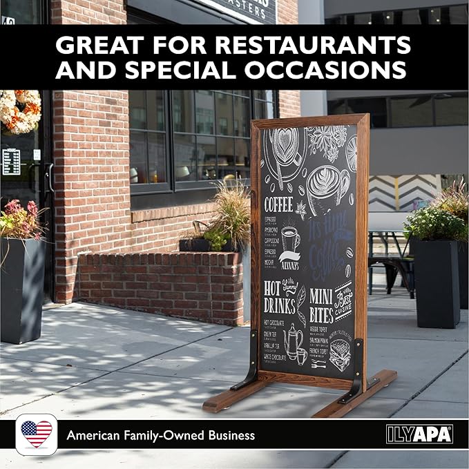 Ilyapa Large Chalk Board Sign - Free Standing Magnetic Sidewalk Easel - Outdoor Menu for Restaurant, Food Truck, Party, or Wedding - 42x18 Inch - Brown
