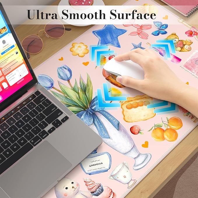 iCasso Pink Desk Mat, Cute Aesthetic Large Mouse Pad, Waterproof Keyboard Pad, Non-Slip Desk Protector with Stitched Edges for Women Home Office, Gaming, Dorm