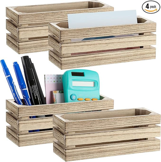 Tatuo 4 Pack Magnetic Whiteboard Marker Holder Burnt Wood Dry Erase Marker Holder for Whiteboard, Desktop Office Supplies Organizer Crates(Burly Wood)