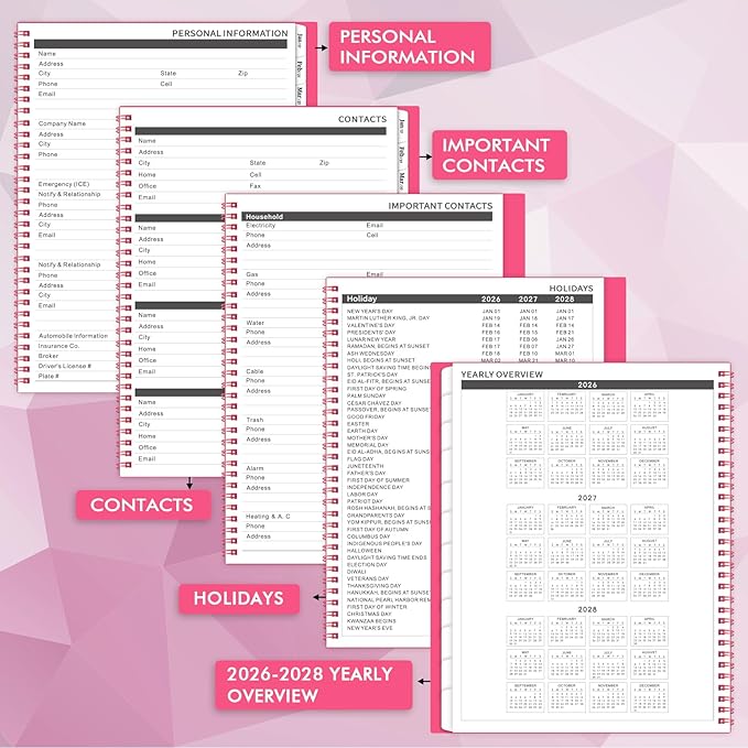 2026-2027 Monthly Planner - Planner/Calendar 2026-2027, Jul 2026 - DEC 2027, 9" x 11", 18 Monthly Planners with Tabs, Pocket, Label, Contacts and Passwords, Twin-Wire Binding- Rose Red